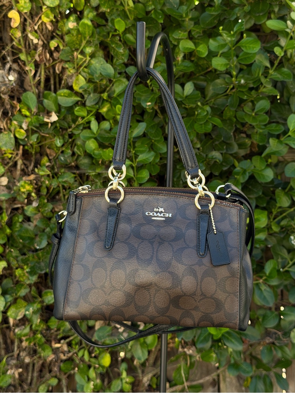 Coach Signature C Satchel Crossbody Brown Black Gold Multi Compartment